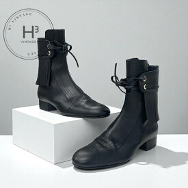 シャネル CHANEL ブーツ ショートブーツ 靴 シューズ レザー ブラック 黒 ココマーク フリンジ