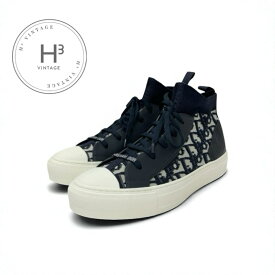 クリスチャンディオール CHRISTIAN DIOR WALK'N'DIOR スニーカー 靴 シューズ ファブリック レザー ネイビー 未使用 ソックススニーカー