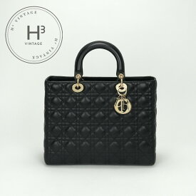 クリスチャンディオール CHRISTIAN DIOR レディディオール ラージ LADY DIOR カナージュバッグ バッグ トートバッグ ラムスキン ブラック 黒 ゴールド金具