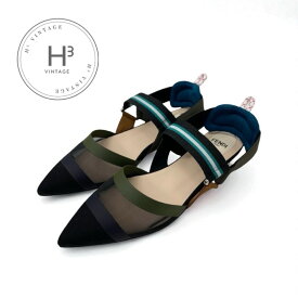 フェンディ FENDI コリブリ フラットシューズ 靴 シューズ ファブリック メッシュ ブラック マルチカラー フラットパンプス ストラップ