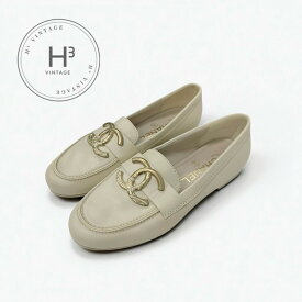 シャネル CHANEL ローファー 革靴 靴 シューズ レザー ベージュ ゴールド ココマーク フラットシューズ
