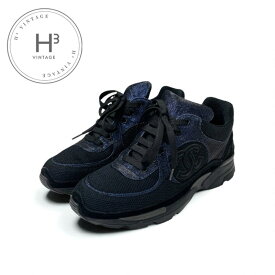 シャネル CHANEL スニーカー 靴 シューズ ファブリック ブラック ブルー 黒 ココマーク メタリック