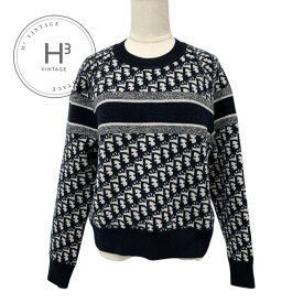 クリスチャンディオール CHRISTIAN DIOR トップス カシミヤ ネイビー ホワイト リバーシブル ラウンドネックセーター オブリーク ニット セーター ロゴ