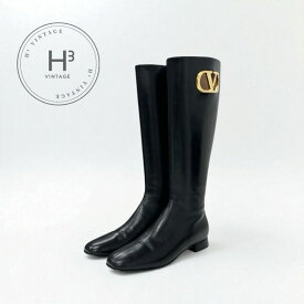 ヴァレンティノ VALENTINO ブーツ ロングブーツ 靴 シューズ レザー ブラック ゴールド Vロゴ シグネチャー キッズスキン