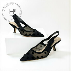 クリスチャンディオール CHRISTIAN DIOR J'ADIOR パンプス 靴 シューズ メッシュ ファブリック スエード ブラック ドット スリングバック