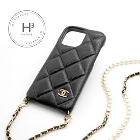 シャネル CHANEL 携帯・スマホアクセサリー ブラック ゴールド ココマーク マトラッセ iPhone15proMAX iPhoneケース チェーン パール