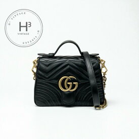 グッチ GUCCI バッグ ショルダーバッグ ブラック ゴールド GGマーモント ミニトップハンドルバッグ 2way ハンドバッグ