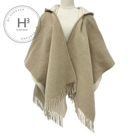 フェンディ FENDI アウター ウール ベージュ ロゴ チェック リバーシブル フード ケープ ポンチョ