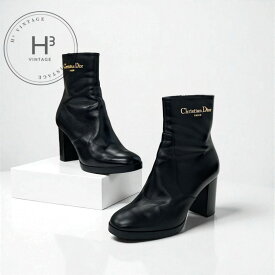 クリスチャンディオール CHRISTIAN DIOR D-Town ブーツ ショートブーツ 靴 シューズ レザー ブラック ゴールド ロゴ