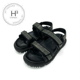 クリスチャンディオール CHRISTIAN DIOR サンダル 靴 シューズ ラムスキン ブラック 黒 ロゴ ラインストーン ベルクロストラップ スポーツサンダル