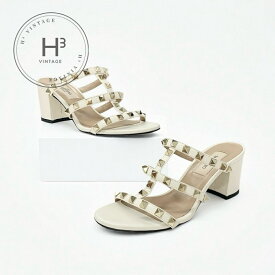 ヴァレンティノ VALENTINO サンダル 靴 シューズ レザー アイボリー ゴールド ロックスタッズ ミュール