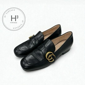 グッチ GUCCI ローファー 革靴 靴 シューズ レザー ブラック 黒 ゴールド ダブルG GGマーモント