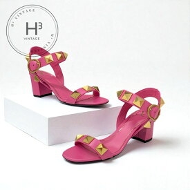 ヴァレンティノ VALENTINO サンダル 靴 シューズ レザー ピンク ゴールド 未使用 ローマンスタッズ ストラップ