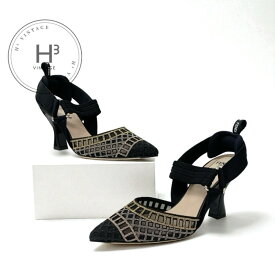 フェンディ FENDI コリブリ パンプス 靴 シューズ メッシュ ファブリック ブラック ゴールド シルバー 未使用 オーダー スリングバック ストラップ