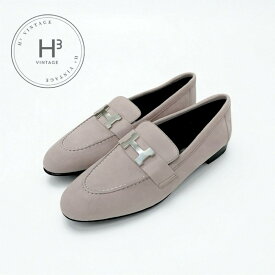 エルメス HERMES パリ ローファー 革靴 靴 シューズ スエード ピンク シルバー 未使用 H金具 コンスタンス モカシン フラットシューズ
