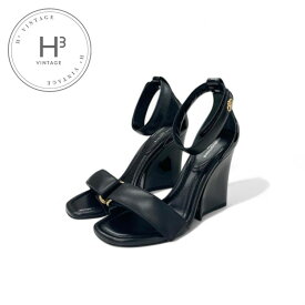 ルイヴィトン LOUIS VUITTON ステラーライン サンダル 靴 シューズ レザー パテント ブラック ゴールド 未使用 ロゴ ストラップ エナメル