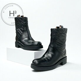 グッチ GUCCI ブーツ ショートブーツ 靴 シューズ レザー ブラック 黒 ダブルG ハート キルティング