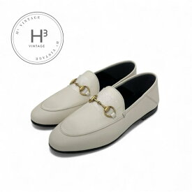 グッチ GUCCI ローファー 革靴 靴 シューズ レザー オフホワイト ゴールド 未使用 ホースビット フラットシューズ