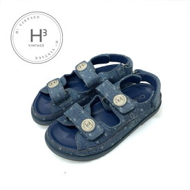 シャネル CHANEL サンダル 靴 シューズ デニム ブルー 未使用 ココマーク ベルクロ フラット