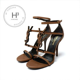 サンローラン SAINT LAURENT カサンドラ サンダル 靴 シューズ レザー ブラウン 未使用 YSLロゴ ストラップ