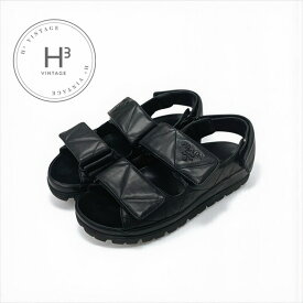 プラダ PRADA サンダル 靴 シューズ レザー ブラック ロゴ パデッドナッパ ベルクロ