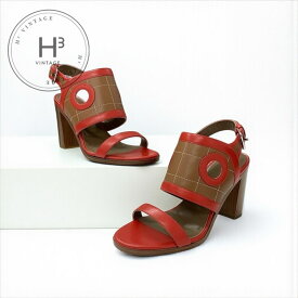 エルメス HERMES ブリンカー サンダル 靴 シューズ レザー レッド ブラウン ストラップ