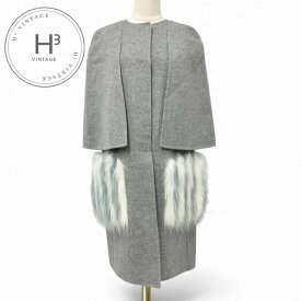 フェンディ FENDI アウター ウール ファー グレー ポンチョ ケープ