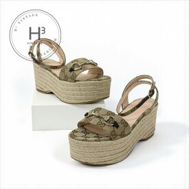 グッチ GUCCI サンダル 靴 シューズ キャンバス ベージュ ブラウン ゴールド プラットフォーム ストラップ GGロゴ ホースビット エスパドリーユ