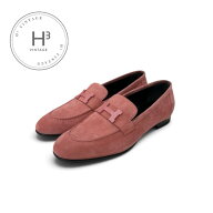 エルメス HERMES パリ ローファー 革靴 靴 シューズ スエード ピンク H金具 モカシン フラットシューズ