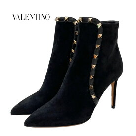 未使用 ヴァレンティノ VALENTINO ブーツ ショートブーツ 靴 シューズ ロックスタッズ スエード ブラック 黒 ゴールド ギフト プレゼント 送料無料