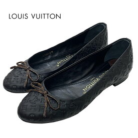 ルイヴィトン LOUIS VUITTON ニーナライン モノグラム フラットシューズ バレエシューズ 靴 シューズ リボン レザー ブラック 黒 ギフト プレゼント 送料無料