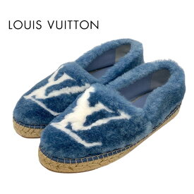 ルイヴィトン LOUIS VUITTON フラットシューズ 靴 シューズ ファー ブルー ロゴ エスパドリーユ ギフト プレゼント 送料無料
