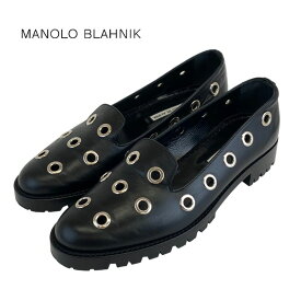 マノロブラニク MANOLO BLAHNIK ローファー 革靴 フラットシューズ DRATT ホール レザー ブラック ギフトプレゼント 送料無料