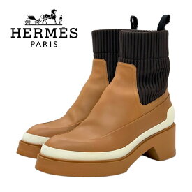 エルメス HERMES ブーツ ショートブーツ 靴 シューズ レザー ファブリック キャメル ブラウン ソックスブーツ ギフト プレゼント 送料無料