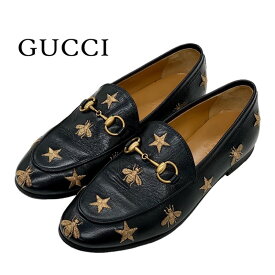 グッチ GUCCI ローファー 革靴 フラットシューズ 靴 シューズ ホースビット bee スター 刺繍 レザー ブラック 黒 ギフト プレゼント 送料無料