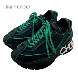 未使用 ジミーチュウ JIMMY CHOO Raine スニーカー 靴 シューズ ロゴ ファブリック ブラック グリーン ギフト プレゼント 送料無料