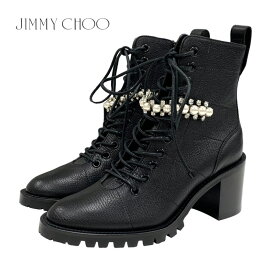 ジミーチュウ JIMMY CHOO CRUZ ブーツ ショートブーツ 靴 シューズ ビジュー パール レースアップ レザー ブラック 黒 ギフト プレゼント 送料無料