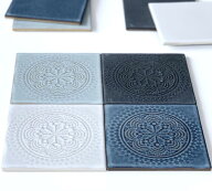 【1枚からのバラ売り】花柄 アンティークタイル 147mm角 花レリーフ フォグ シリーズ 約147×147mm 厚み8…