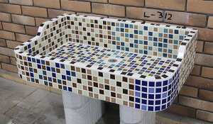 ガーデンシンク タイル 流し台 昭和レトロ モザイクタイル張り Lサイズ-312 手作りガーデンシンク タイル流し台 エクステリア お洒落 老人ホームなどにも大好評です