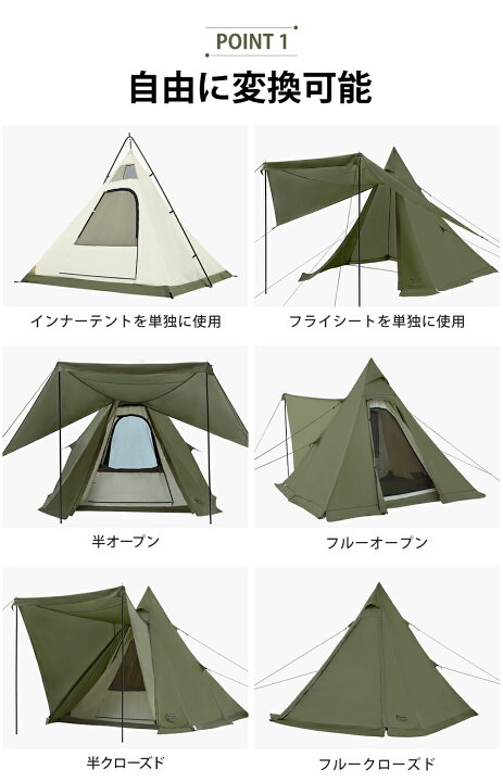 楽天市場】TIMBER RIDGE テント ワンポールテント 二股ポール ティピー  
