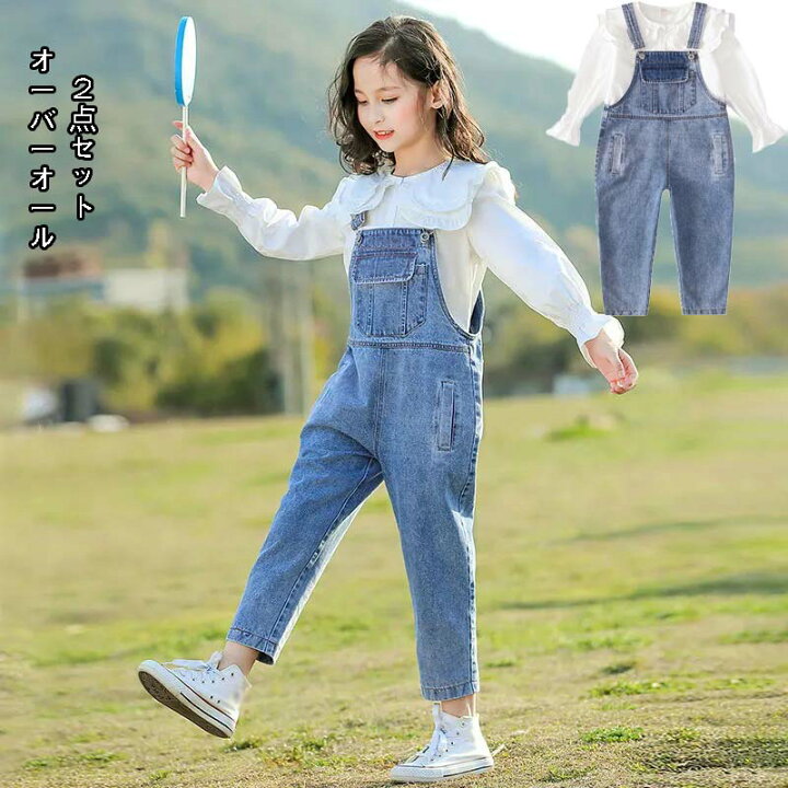 楽天市場 韓国こども服 女の子 サロペット２点セット デニム パンツ オーバーオール Tシャツ シャツ 女の子 オーバーオール 子供 女の子 デニム ボトムス 子供 ロングパンツ キッズ オーバーオール 子供 カジュアルパンツ 子供 ズボン 1cm 130cm 140cm 150cm 160cm
