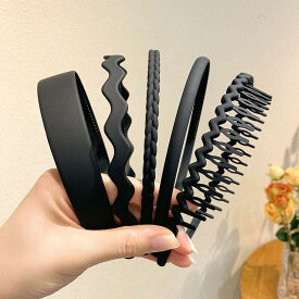 送料無料 5本セット 髪飾り シンプル ウェーブ カチューシャ メンズ 痛くない 幅広 オフィス ワイヤー ヘアアクセサリー 前髪 固定 洗顔 波形 メイク 滑り止め