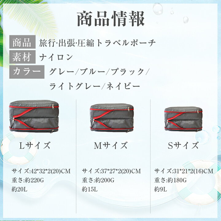 楽天市場】S M L サイズ 約20L 改良版 トラベルポーチ 圧縮ポーチ 圧縮 