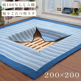 【綿100%しじら織り】掘りごたつ用ラグ 春夏にぴったり｜さらさら快適・滑り止め＆中綿入り・洗える｜2畳 4畳半サイズ