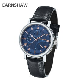 EARNSHAW アーンショウ 時計 腕時計 ES-8101-02 レザー ブラック/シルバー/ブルー メンズ ウォッチ クォーツ 【送料無料（※北海道・沖縄は配送不可）】