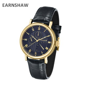 EARNSHAW アーンショウ 時計 腕時計 ES-8101-04 レザー ブラック/ゴールド/ネイビー メンズ ウォッチ クォーツ 【送料無料（※北海道・沖縄は配送不可）】