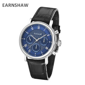 EARNSHAW アーンショウ 時計 腕時計 ES-8103-01 レザー ブラック/シルバー/ブルー メンズ ウォッチ クォーツ 【送料無料（※北海道・沖縄は配送不可）】