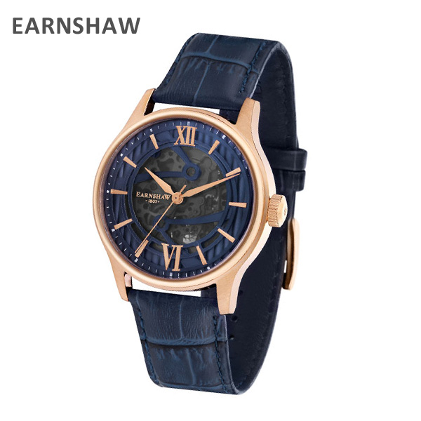 EARNSHAW アーンショウ 時計 腕時計 ES-8801-03 レザー ネイビー/ピンクゴールド メンズ ウォッチ 自動巻き【送料無料（※北海道・沖縄は1,000円）】 メンズ腕時計