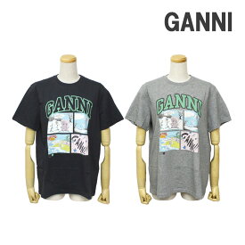 GANNI ガニー 半袖 Tシャツ A1050070 252 ブラック 920 グレー レディース コミック クルーネック【送料無料（※北海道・沖縄は1,000円）】
