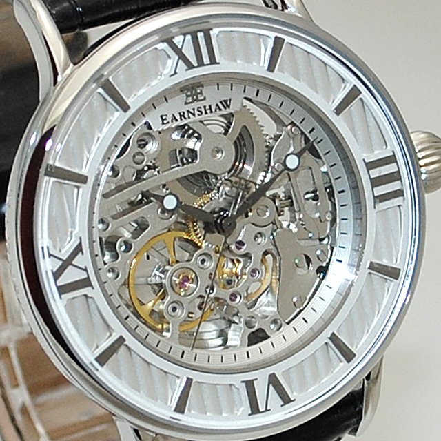 【国内正規品】 EARNSHAW （アーンショウ） 時計 腕時計 ES-8038-02 レザー ブラック/シルバー メンズ ウォッチ 自動巻き  【送料無料（※北海道・沖縄は1,000円）】 | タイムクラブ